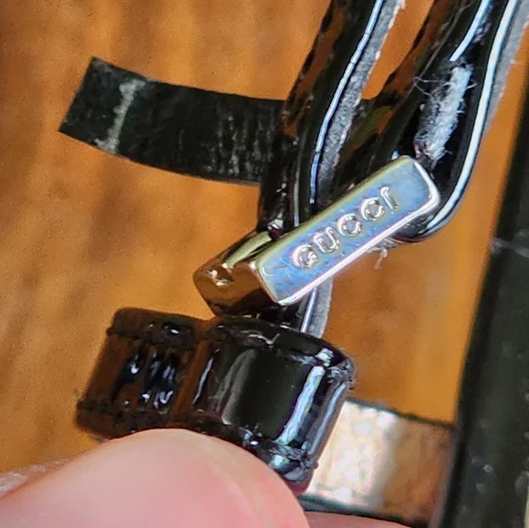 $850 Brand New 100% Auth Gucci Vitello Vernice Sandals Black Leather G 37 US 7 - Picture 10 of 14